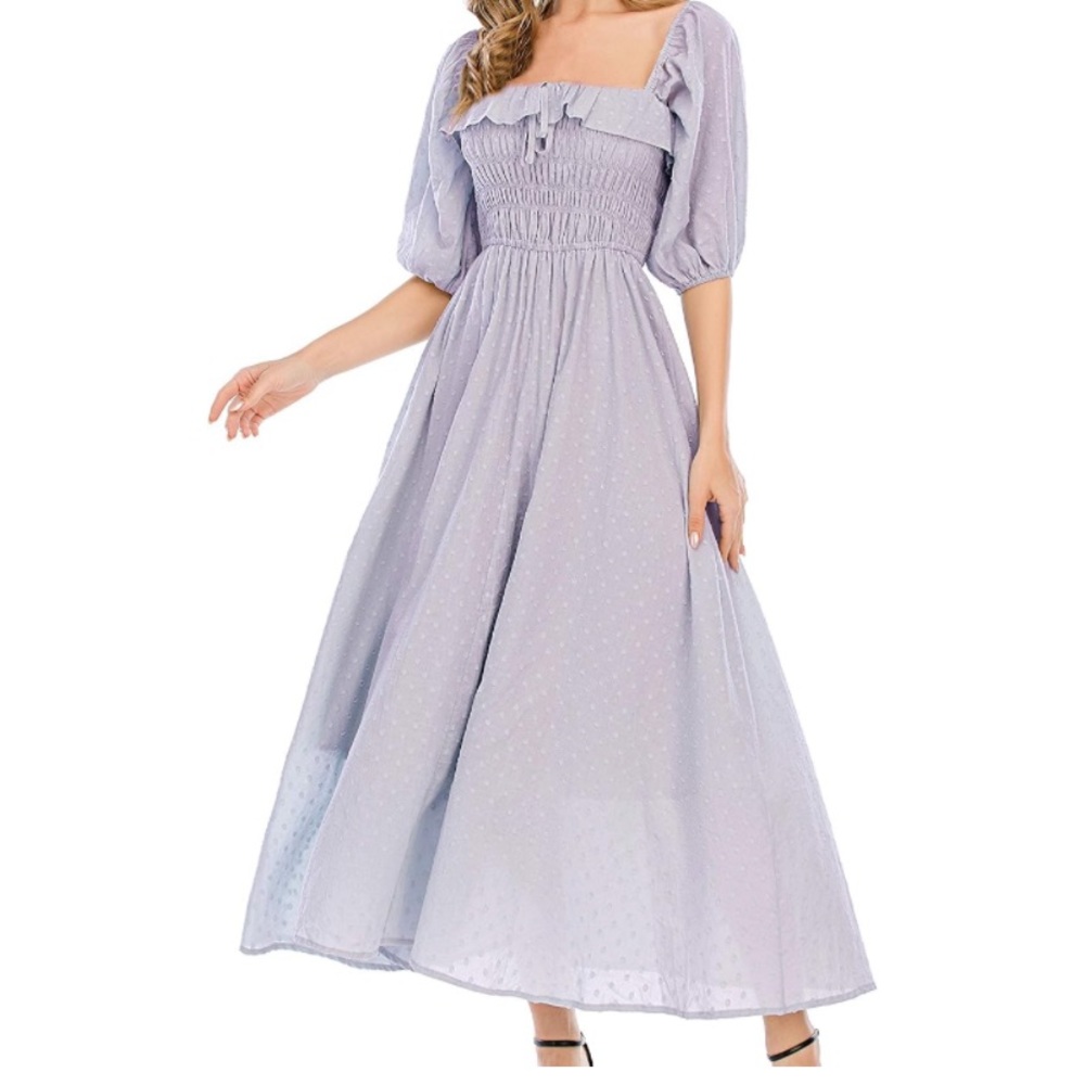 Light purple lavender puffy sleeve maxi dress